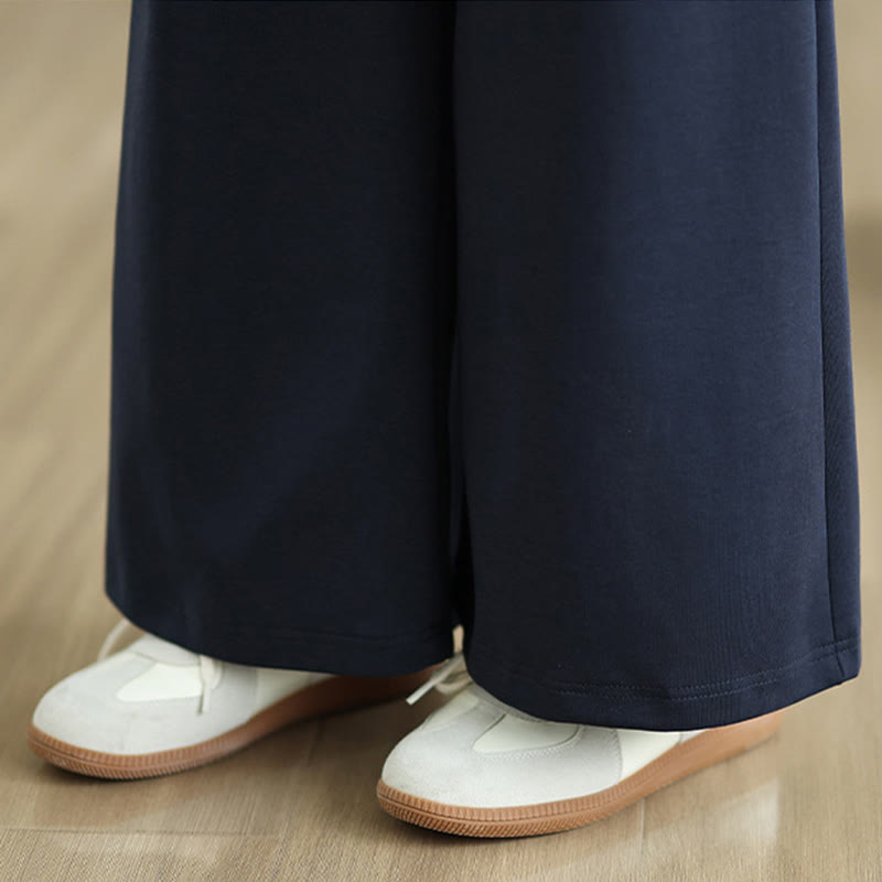 Nimara Ritual Plain Drawstring Cotton Polyester Women's Wide Leg Pants With Pockets