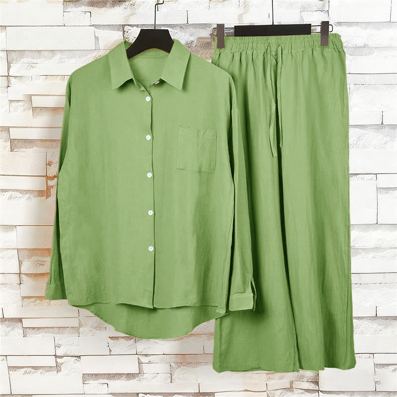 Nimara Ritual 2Pcs Long Sleeve Shirt Top With Pockets Drawstring Pants Meditation Cotton Clothing Women's Set