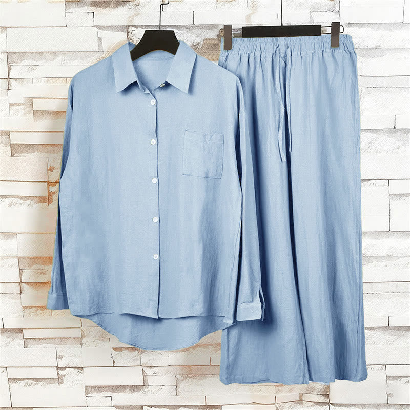 Nimara Ritual 2Pcs Long Sleeve Shirt Top With Pockets Drawstring Pants Meditation Cotton Clothing Women's Set
