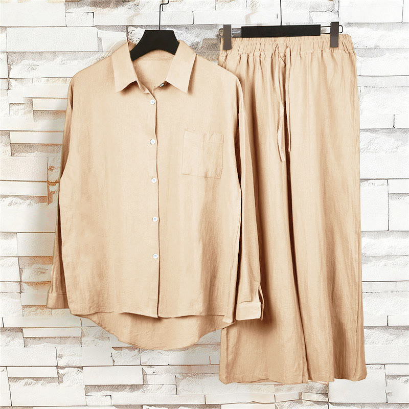 Nimara Ritual 2Pcs Long Sleeve Shirt Top With Pockets Drawstring Pants Meditation Cotton Clothing Women's Set