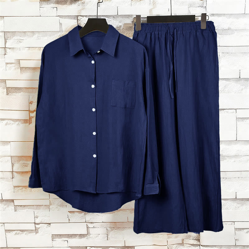 Nimara Ritual 2Pcs Long Sleeve Shirt Top With Pockets Drawstring Pants Meditation Cotton Clothing Women's Set