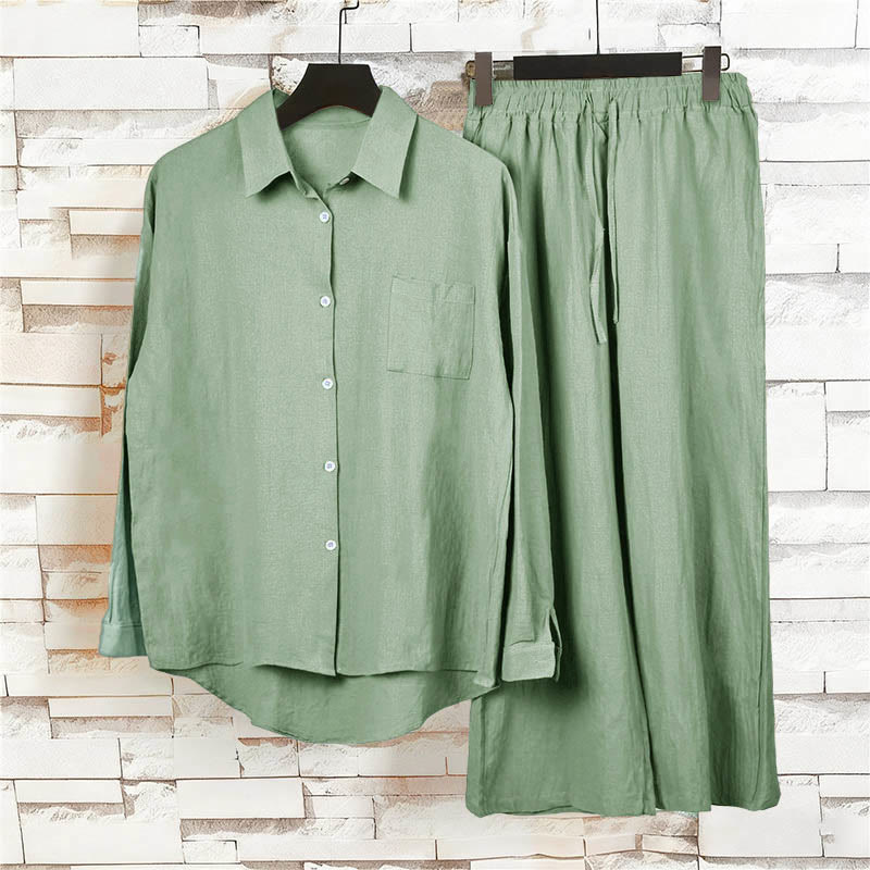 Nimara Ritual 2Pcs Long Sleeve Shirt Top With Pockets Drawstring Pants Meditation Cotton Clothing Women's Set