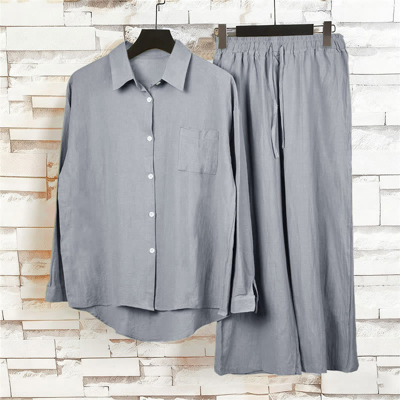 Nimara Ritual 2Pcs Long Sleeve Shirt Top With Pockets Drawstring Pants Meditation Cotton Clothing Women's Set