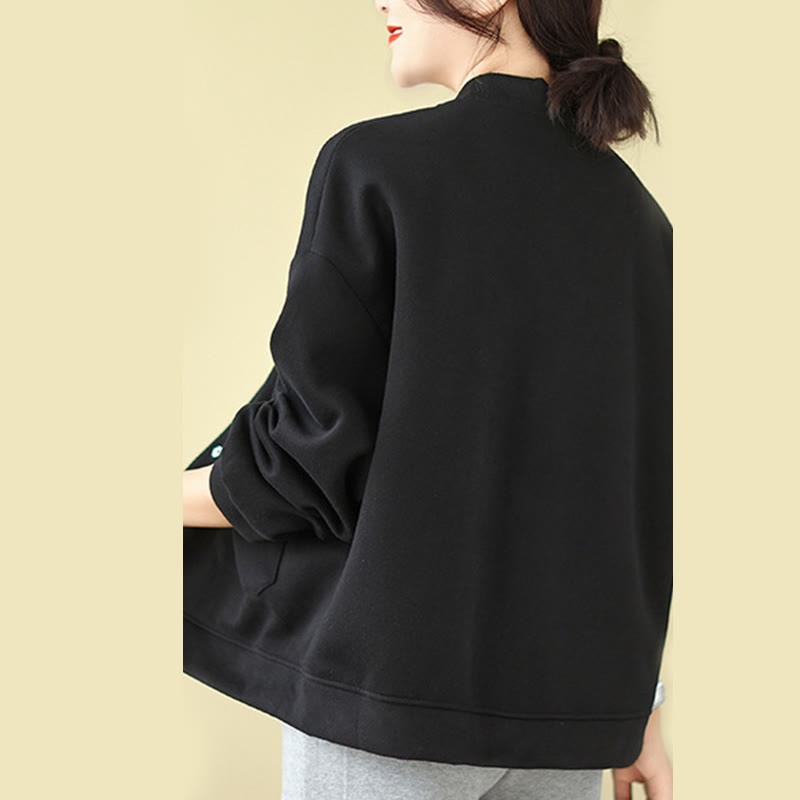 Nimara Ritual Plain Women's Buttons Crew Neck Long Sleeve Cotton Jacket With Pockets