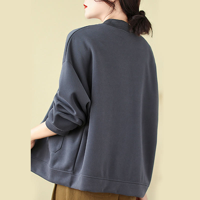 Nimara Ritual Plain Women's Buttons Crew Neck Long Sleeve Cotton Jacket With Pockets