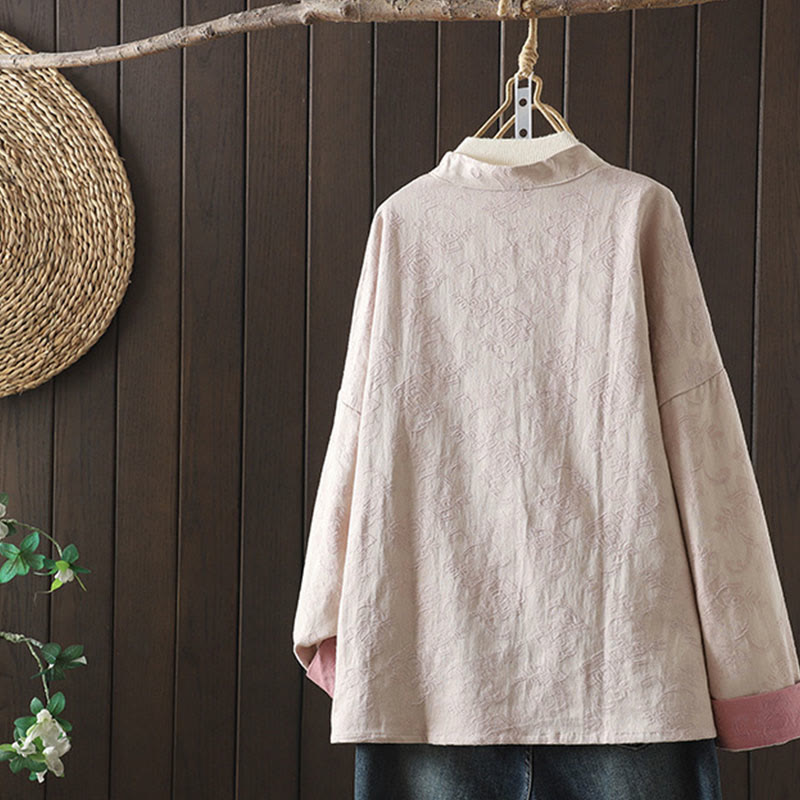 Nimara Ritual Casual Women's Flower Pattern Long Sleeve Stand Collar Shirt