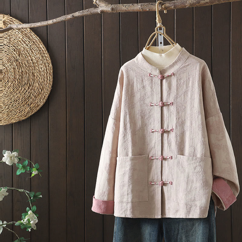 Nimara Ritual Casual Women's Flower Pattern Long Sleeve Stand Collar Shirt