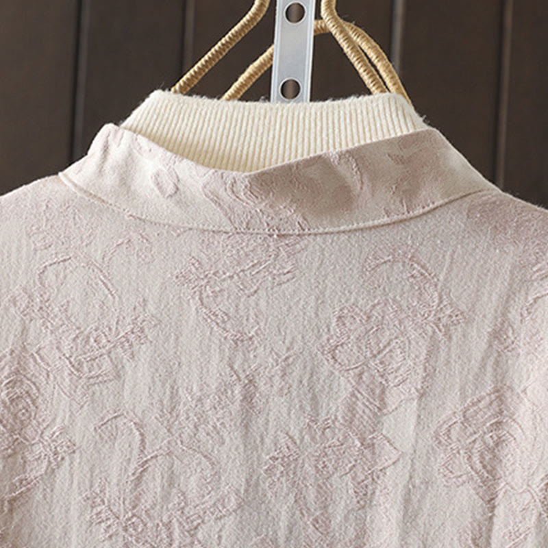Nimara Ritual Casual Women's Flower Pattern Long Sleeve Stand Collar Shirt
