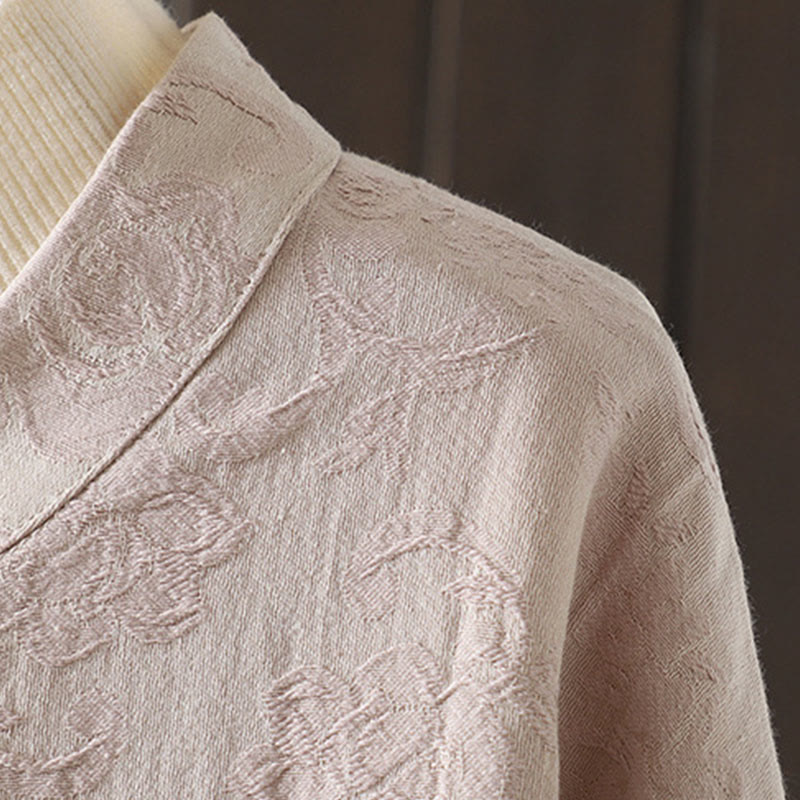 Nimara Ritual Casual Women's Flower Pattern Long Sleeve Stand Collar Shirt