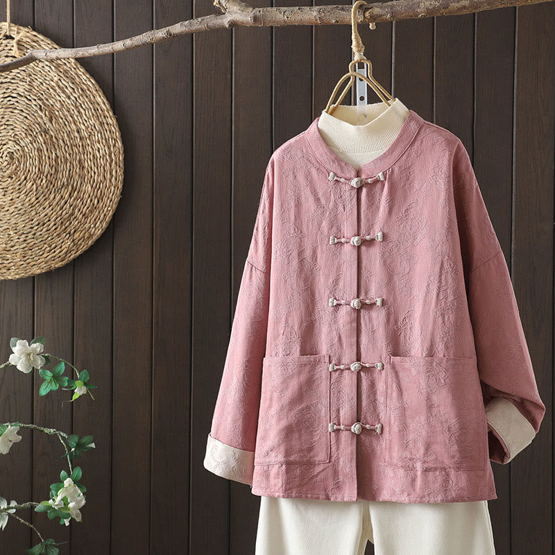Nimara Ritual Casual Women's Flower Pattern Long Sleeve Stand Collar Shirt