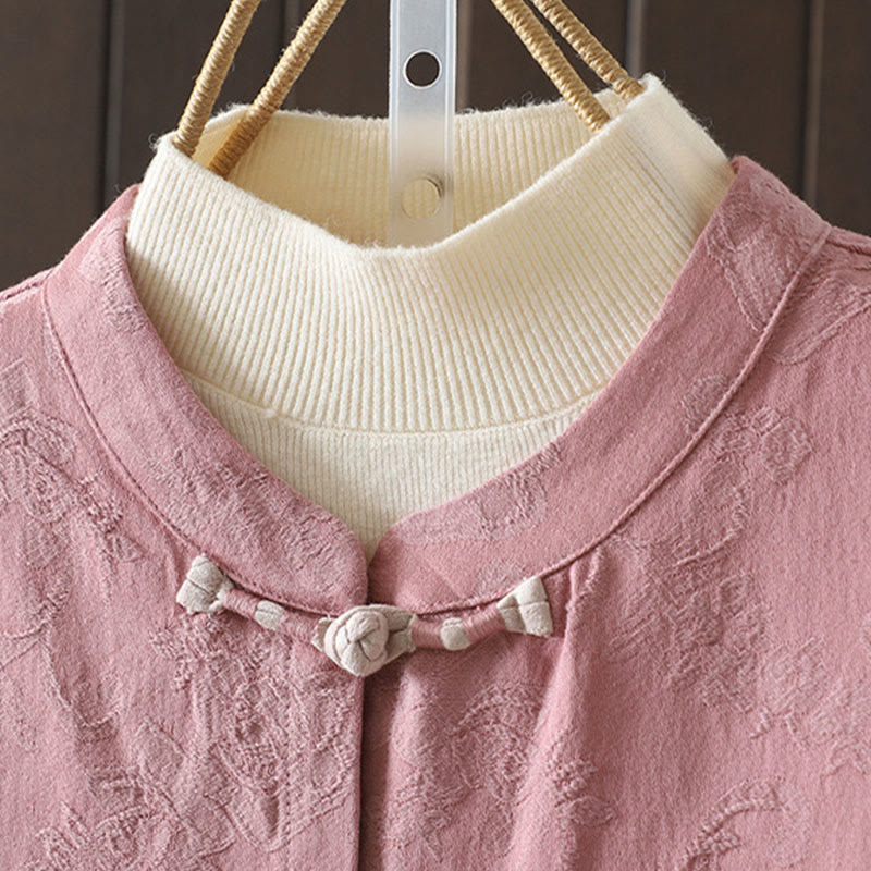 Nimara Ritual Casual Women's Flower Pattern Long Sleeve Stand Collar Shirt