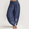 Nimara Ritual Crane Flowing Water Pattern Women's Elastic Waist Harem Cotton Pants