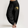 Nimara Ritual Yin Yang Hand Pattern Women's Elastic Waist Harem Cotton Pants