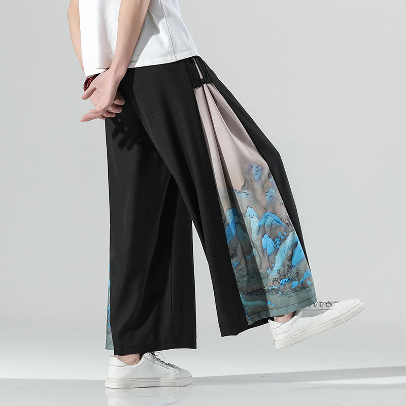Nimara Ritual Mountains Rivers Pattern Men's Wide Leg Pants With Pockets