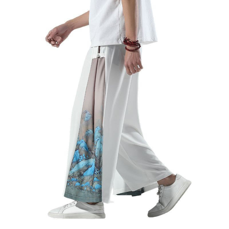 Nimara Ritual Mountains Rivers Pattern Men's Wide Leg Pants With Pockets