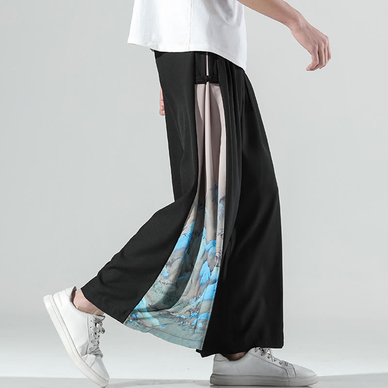 Nimara Ritual Mountains Rivers Pattern Men's Wide Leg Pants With Pockets