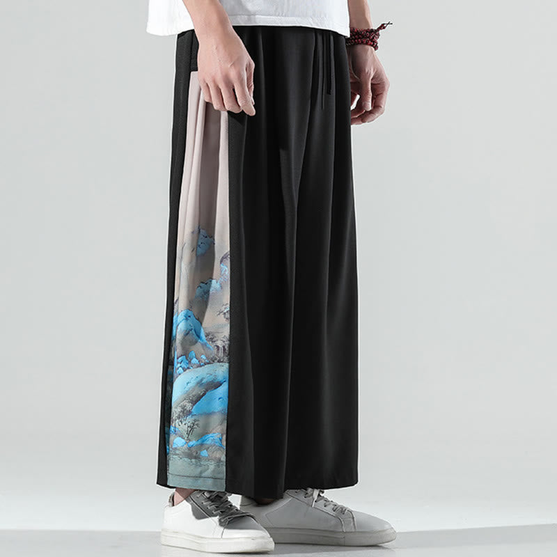 Nimara Ritual Mountains Rivers Pattern Men's Wide Leg Pants With Pockets