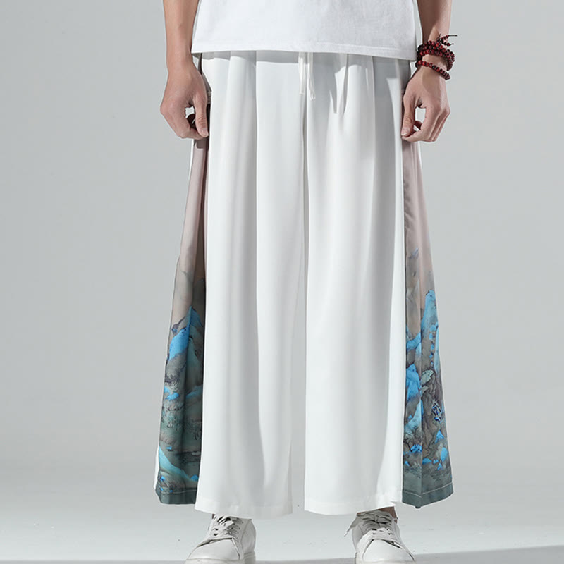 Nimara Ritual Mountains Rivers Pattern Men's Wide Leg Pants With Pockets
