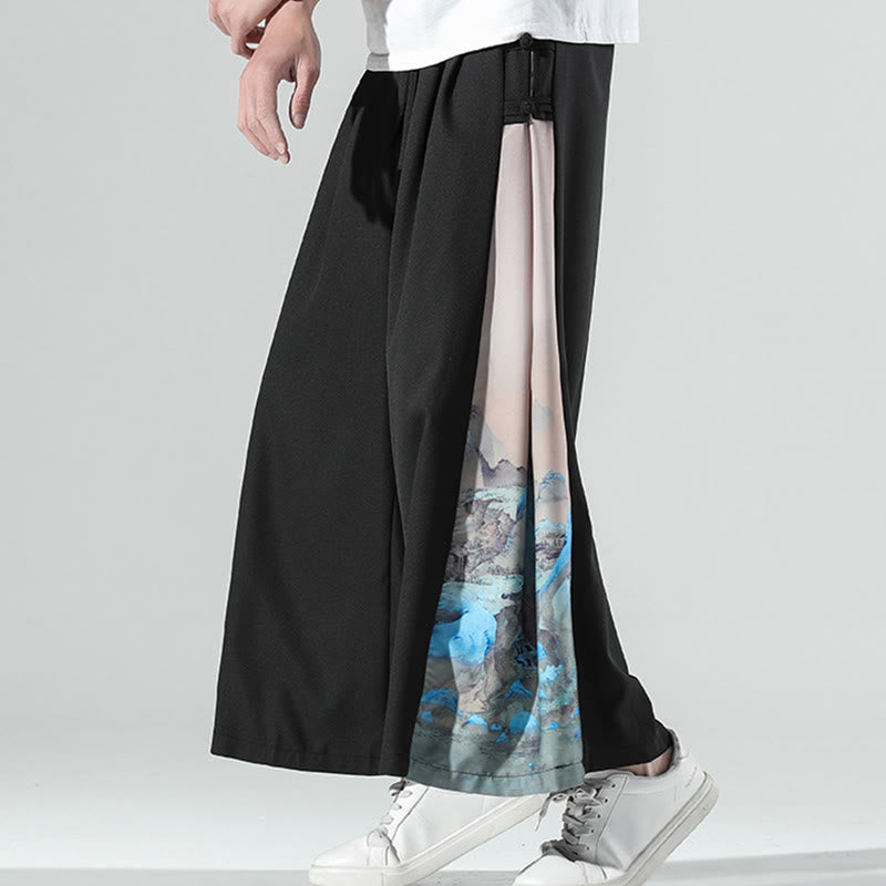 Nimara Ritual Mountains Rivers Pattern Men's Wide Leg Pants With Pockets