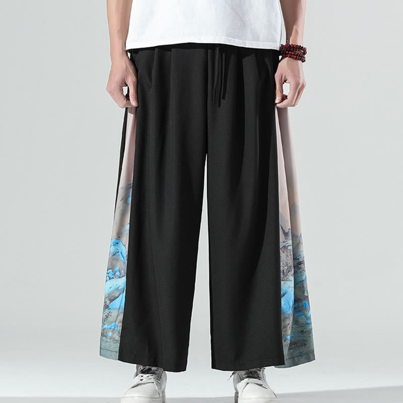 Nimara Ritual Mountains Rivers Pattern Men's Wide Leg Pants With Pockets
