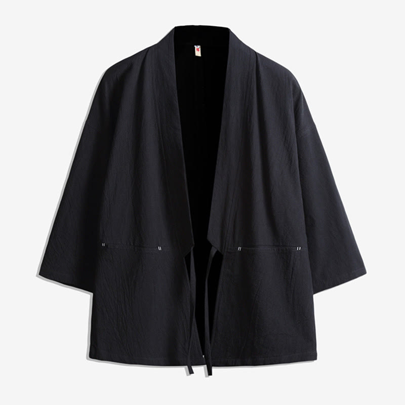 Nimara Ritual Solid Color Lace-up Three Quarter Sleeve Open Front Jacket Men's Kimono