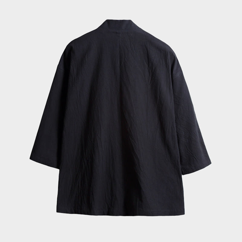 Nimara Ritual Solid Color Lace-up Three Quarter Sleeve Open Front Jacket Men's Kimono