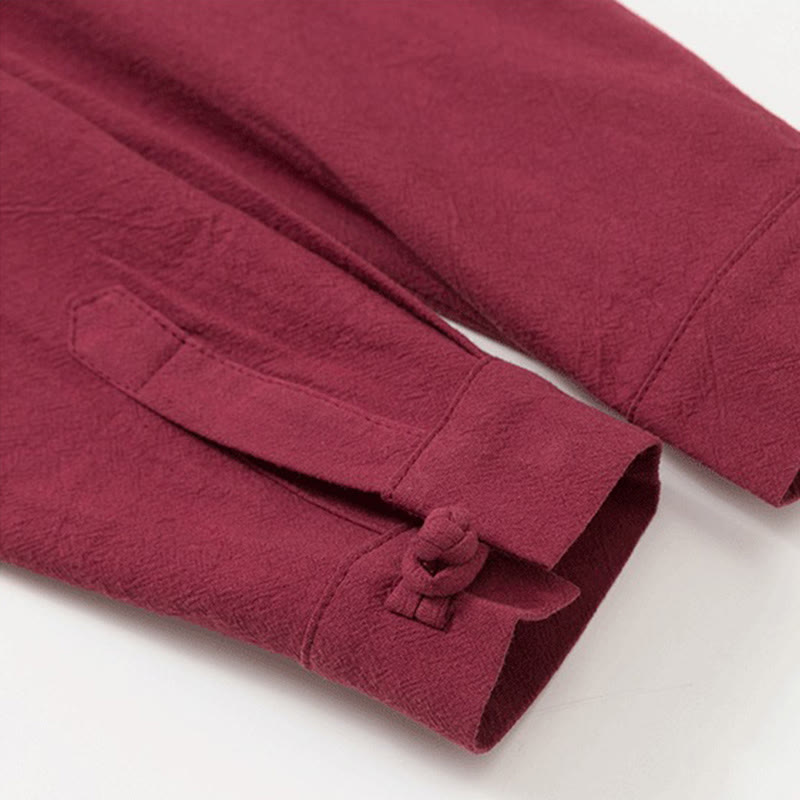 Nimara Ritual 2Pcs Plain Men's Frog-Button Long Sleeve Cotton Shirt Pants Set With Pockets