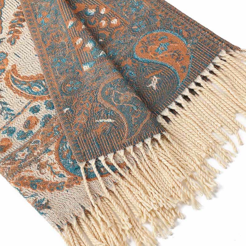 Nimara Ritual Ethnic Embroidered Paisley Flowers Pattern Tassel Soft Scarf Shawl
