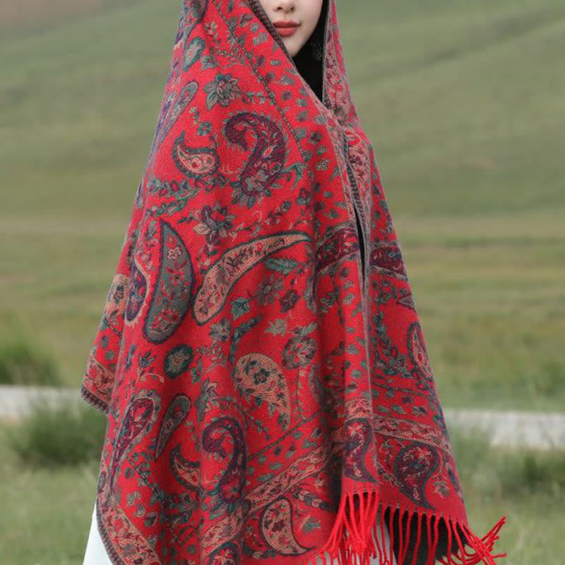 Nimara Ritual Ethnic Embroidered Paisley Flowers Pattern Tassel Soft Scarf Shawl