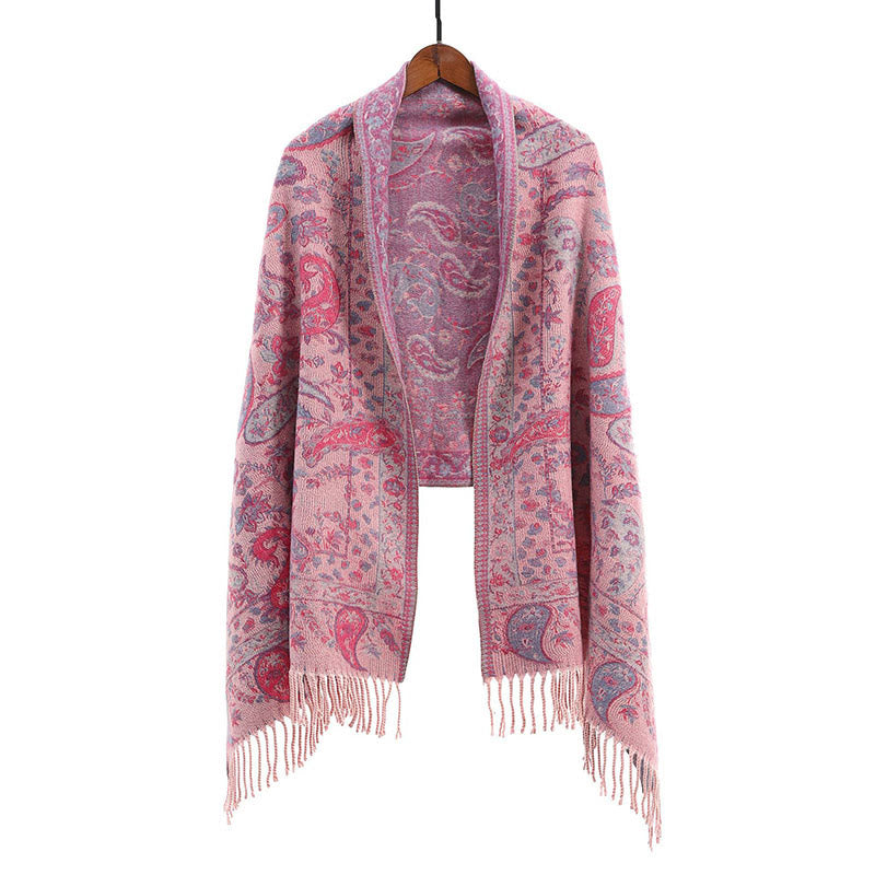 Nimara Ritual Ethnic Embroidered Paisley Flowers Pattern Tassel Soft Scarf Shawl