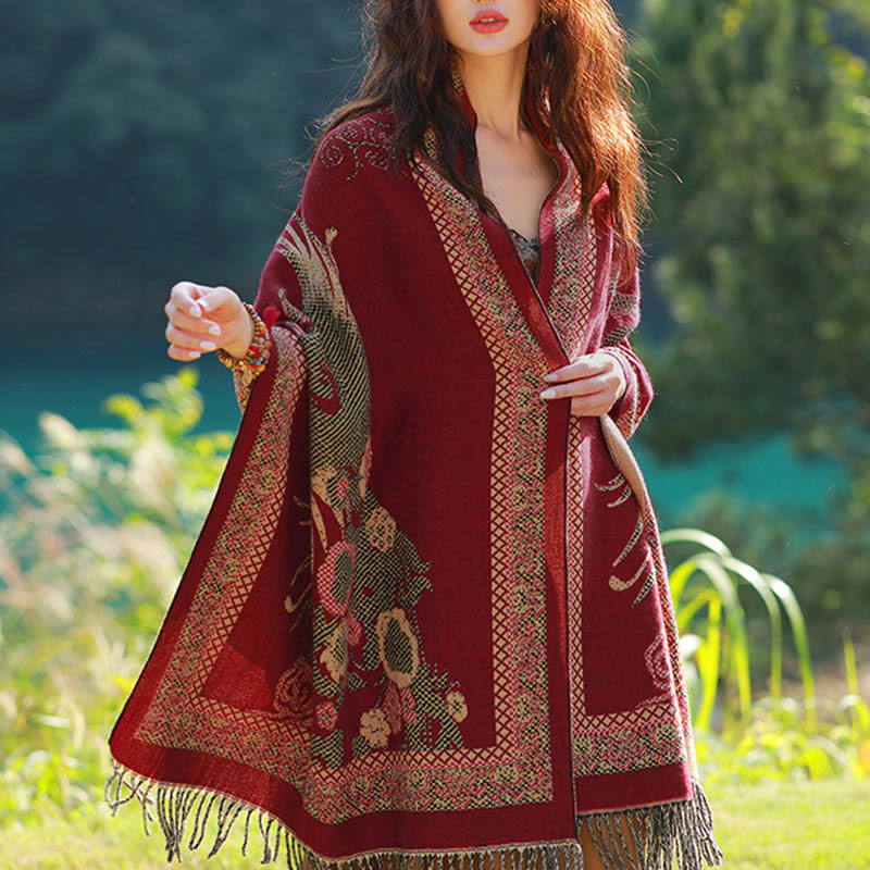 Nimara Ritual Jacquard Ethnic Paisley Plants Pattern Tassel Soft Thermal Scarf Shawl