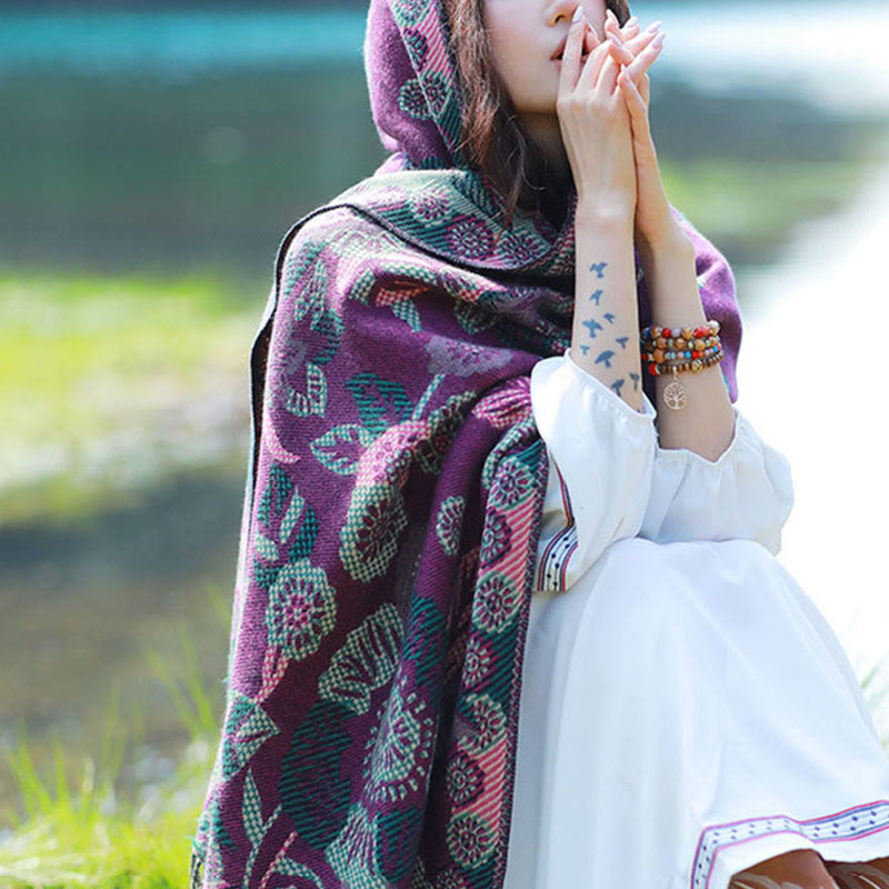 Nimara Ritual Jacquard Ethnic Paisley Plants Pattern Tassel Soft Thermal Scarf Shawl