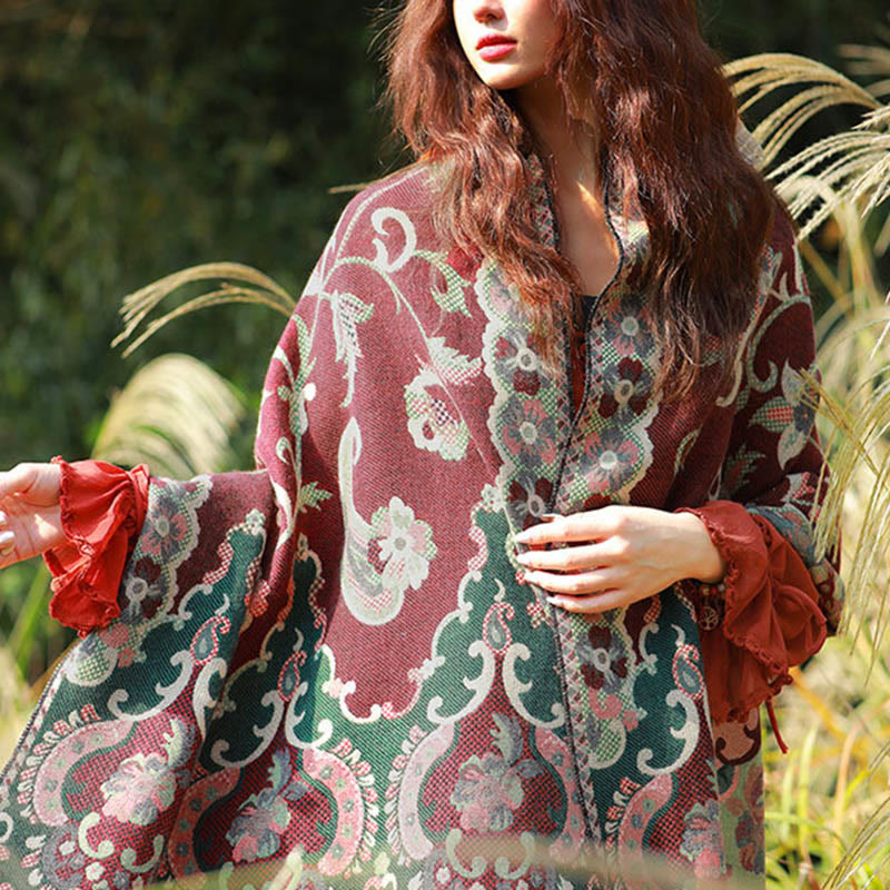 Nimara Ritual Jacquard Ethnic Paisley Plants Pattern Tassel Soft Thermal Scarf Shawl