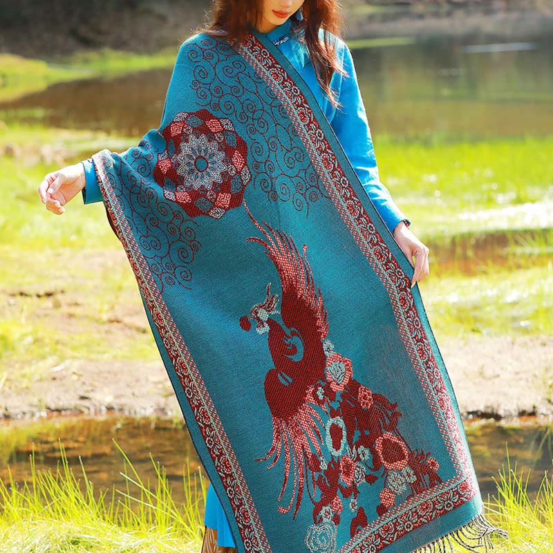Nimara Ritual Jacquard Ethnic Paisley Plants Pattern Tassel Soft Thermal Scarf Shawl