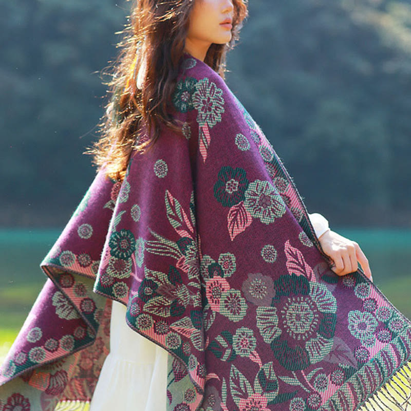 Nimara Ritual Jacquard Ethnic Paisley Plants Pattern Tassel Soft Thermal Scarf Shawl