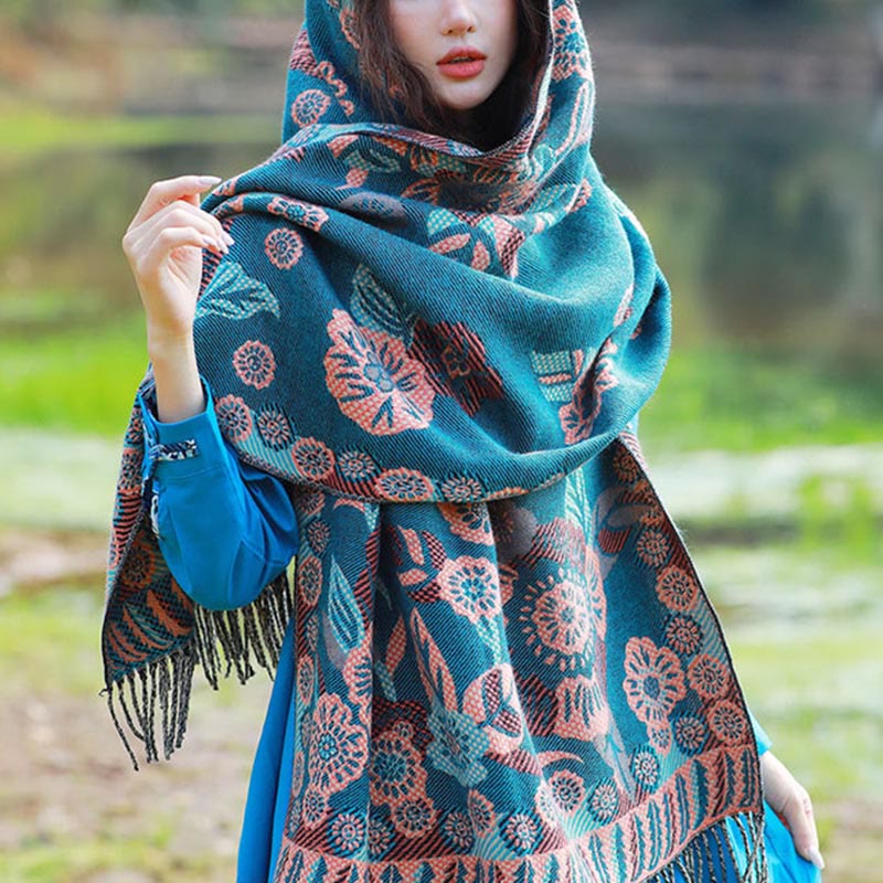 Nimara Ritual Jacquard Ethnic Paisley Plants Pattern Tassel Soft Thermal Scarf Shawl