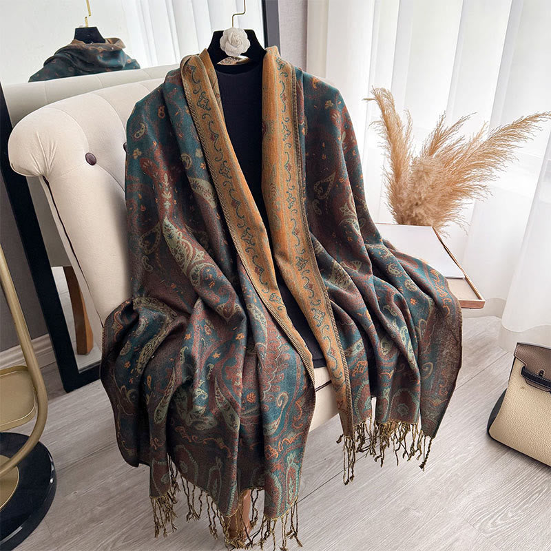 Nimara Ritual Spring Floral Paisley Pattern Scarf Shawl With Tassels