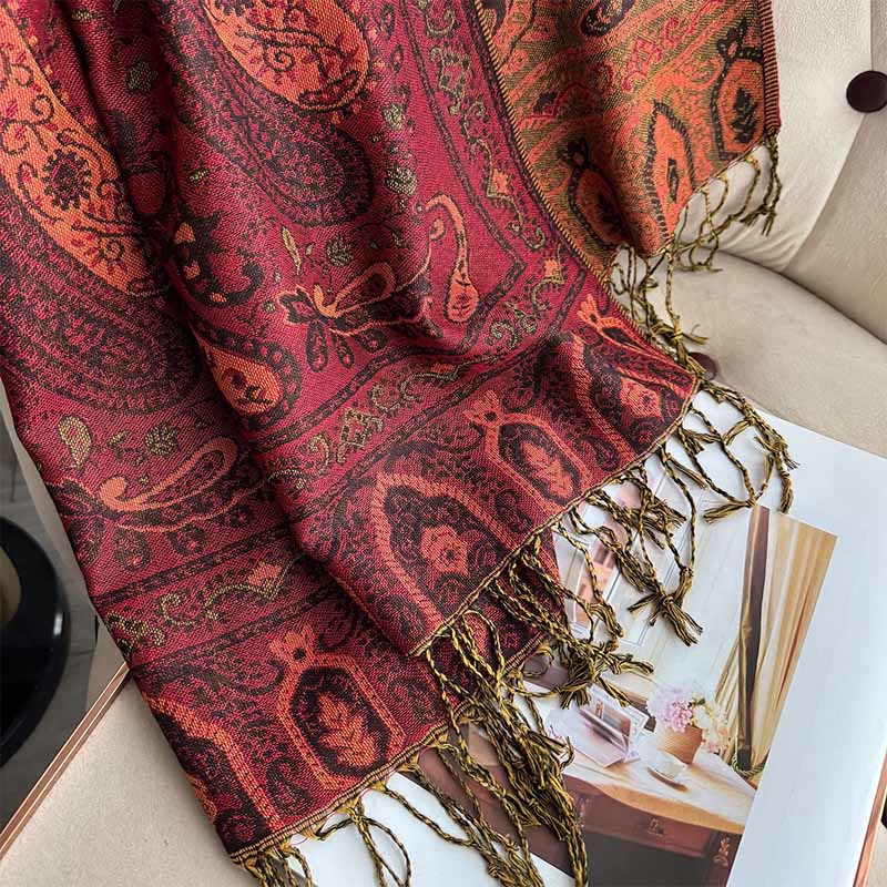 Nimara Ritual Spring Floral Paisley Pattern Scarf Shawl With Tassels