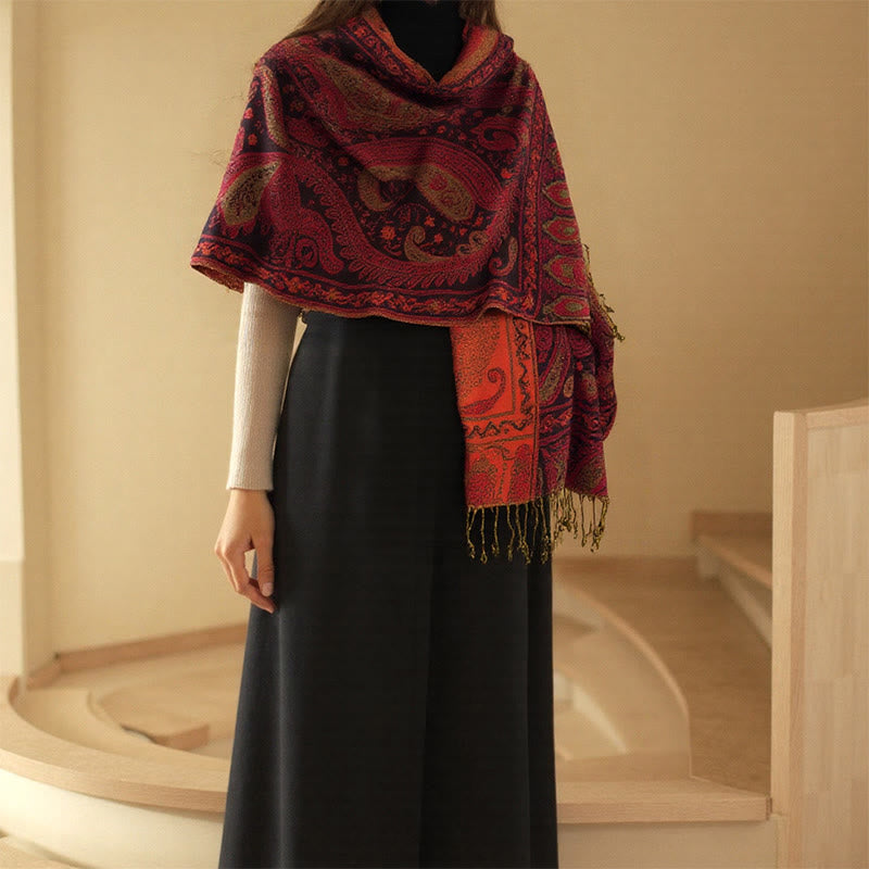 Nimara Ritual Spring Floral Paisley Pattern Scarf Shawl With Tassels