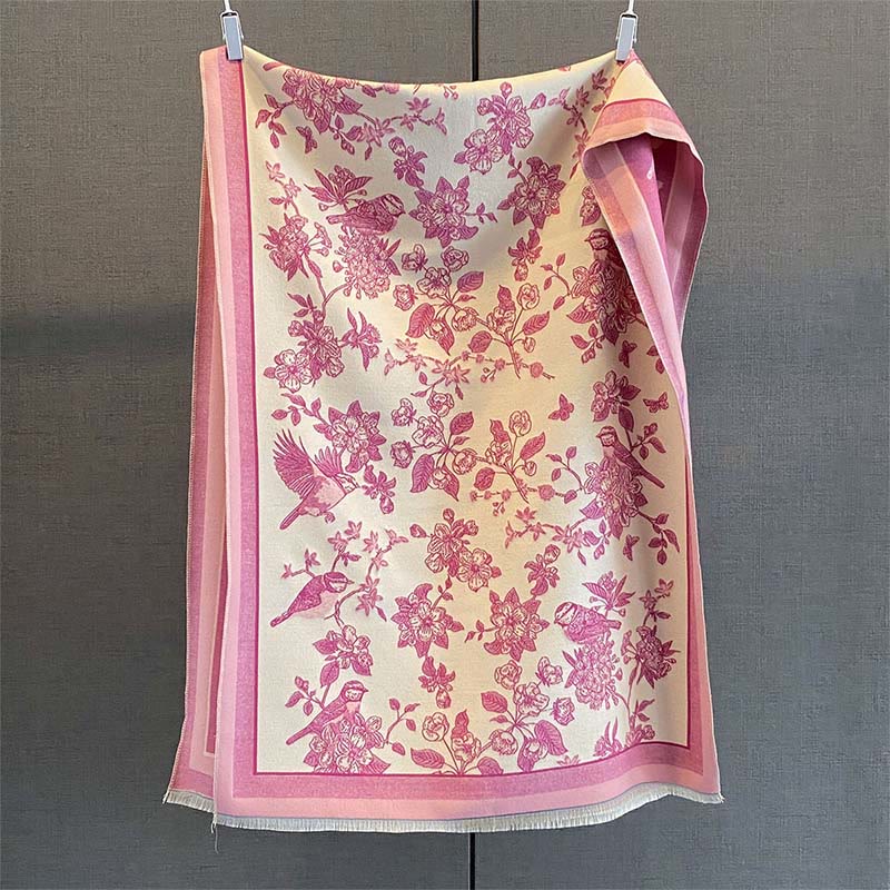 Nimara Ritual Commute Flowers Bird Pattern Color Contrast Design Tassels Cozy Soft Scarf Shawl