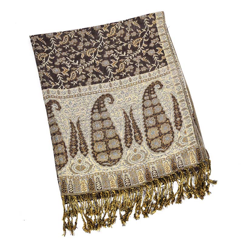 Nimara Ritual Jacquard Color Contrast Patchwork Paisley Pattern Tassel Cozy Scarf Shawl