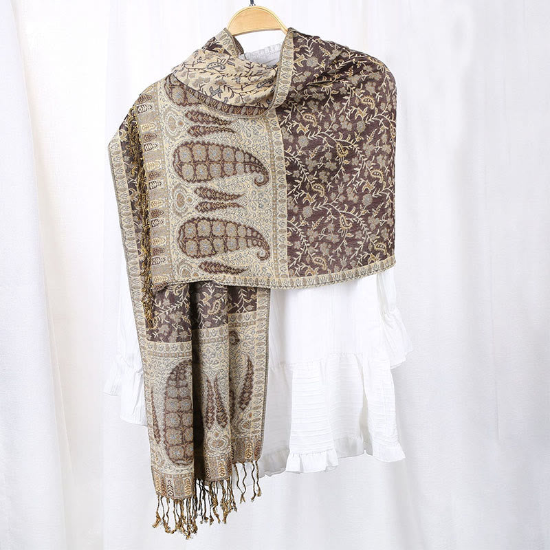Nimara Ritual Jacquard Color Contrast Patchwork Paisley Pattern Tassel Cozy Scarf Shawl