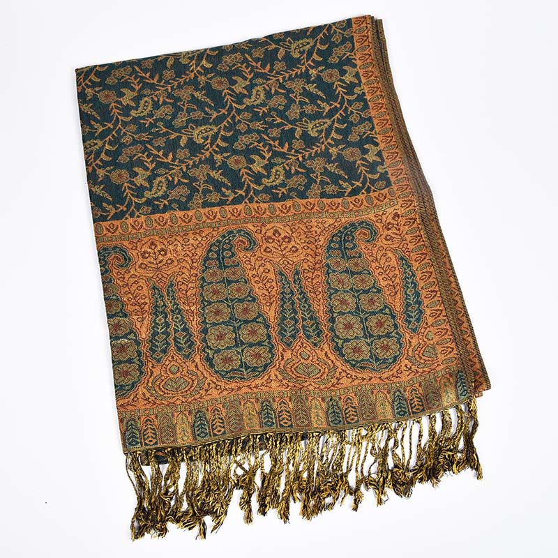 Nimara Ritual Jacquard Color Contrast Patchwork Paisley Pattern Tassel Cozy Scarf Shawl
