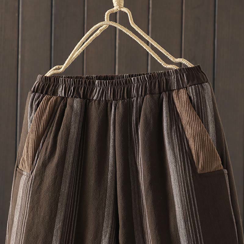 Nimara Ritual Commute Thermal Striped Cotton Women's Harem Pants With Pockets