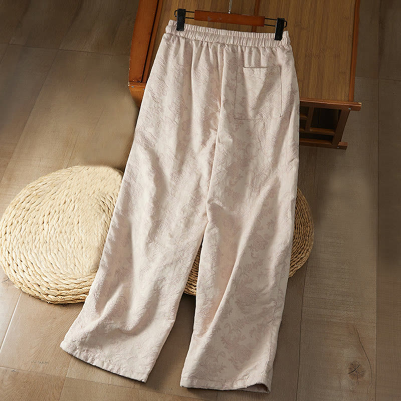 Nimara Ritual Winter Thermal Jacquard Floral Pattern Women's Wide Leg Cotton Pants With Pockets
