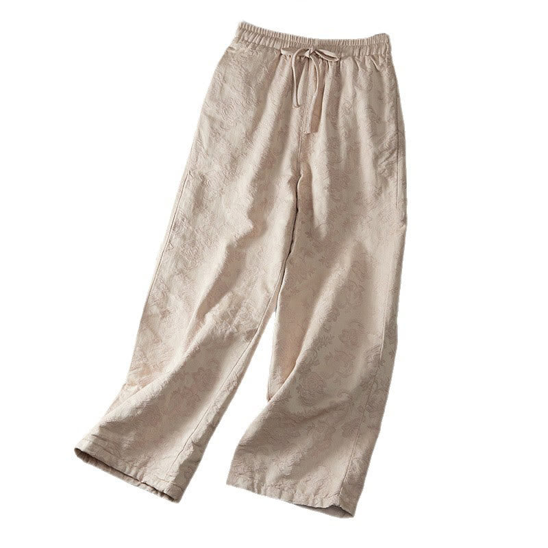 Nimara Ritual Winter Thermal Jacquard Floral Pattern Women's Wide Leg Cotton Pants With Pockets