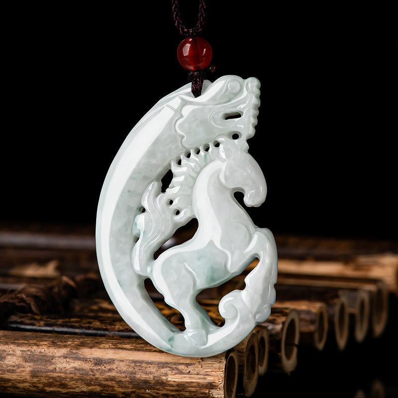 Nimara Ritual Year of the Horse Dragon Jade Prosperity Rope Necklace Pendant