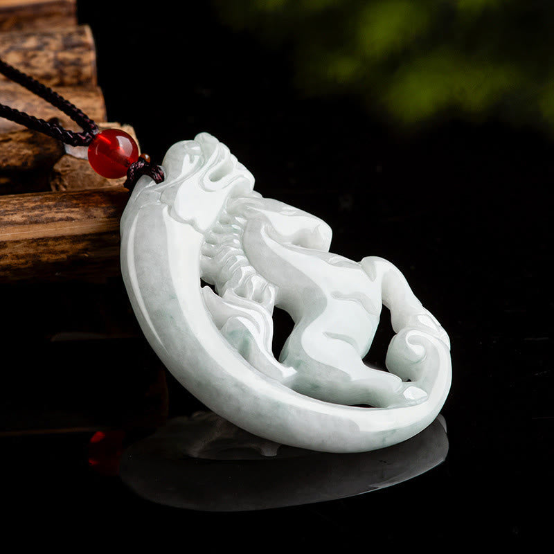 Nimara Ritual Year of the Horse Dragon Jade Prosperity Rope Necklace Pendant