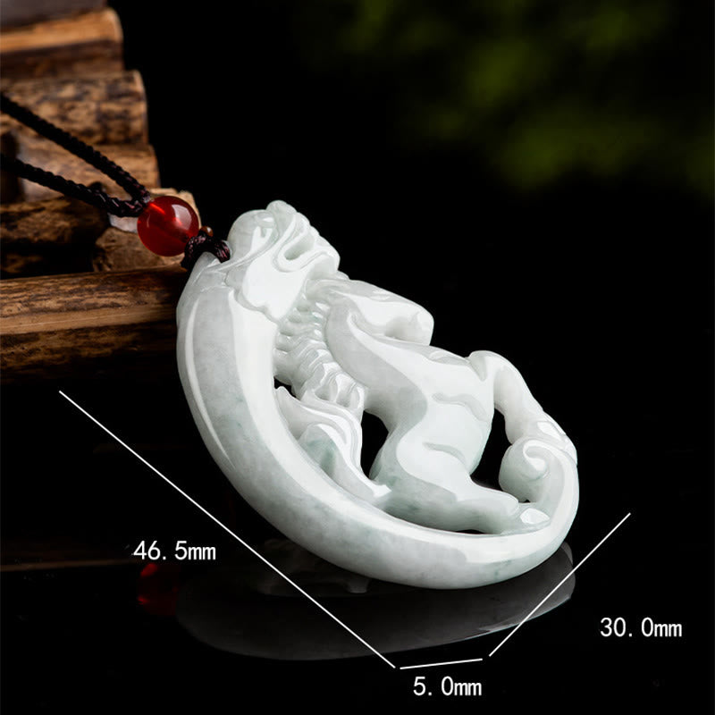 Nimara Ritual Year of the Horse Dragon Jade Prosperity Rope Necklace Pendant