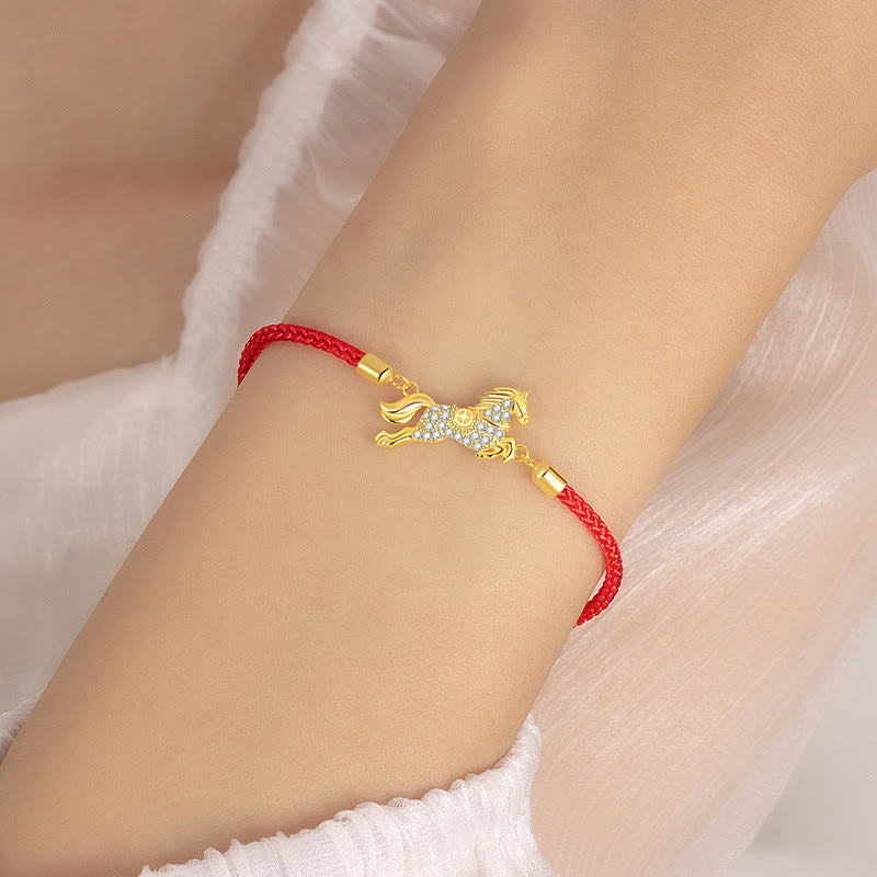Nimara Ritual Chinese Zodiac Year Of The Horse 925 Sterling Silver Golden Red String Luck Bracelet